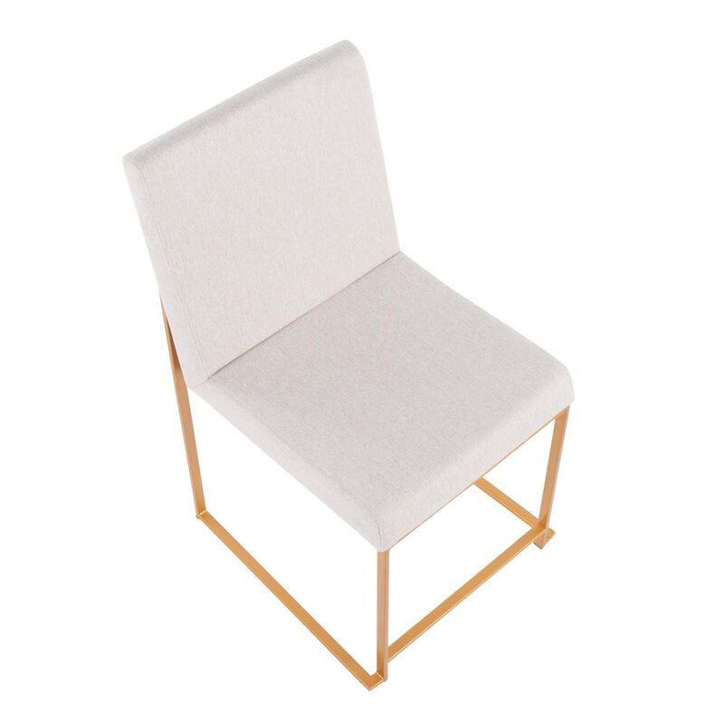 LumiSource Gold Steel, Beige Fabric High Back Fuji Dining Chair - Set of 2