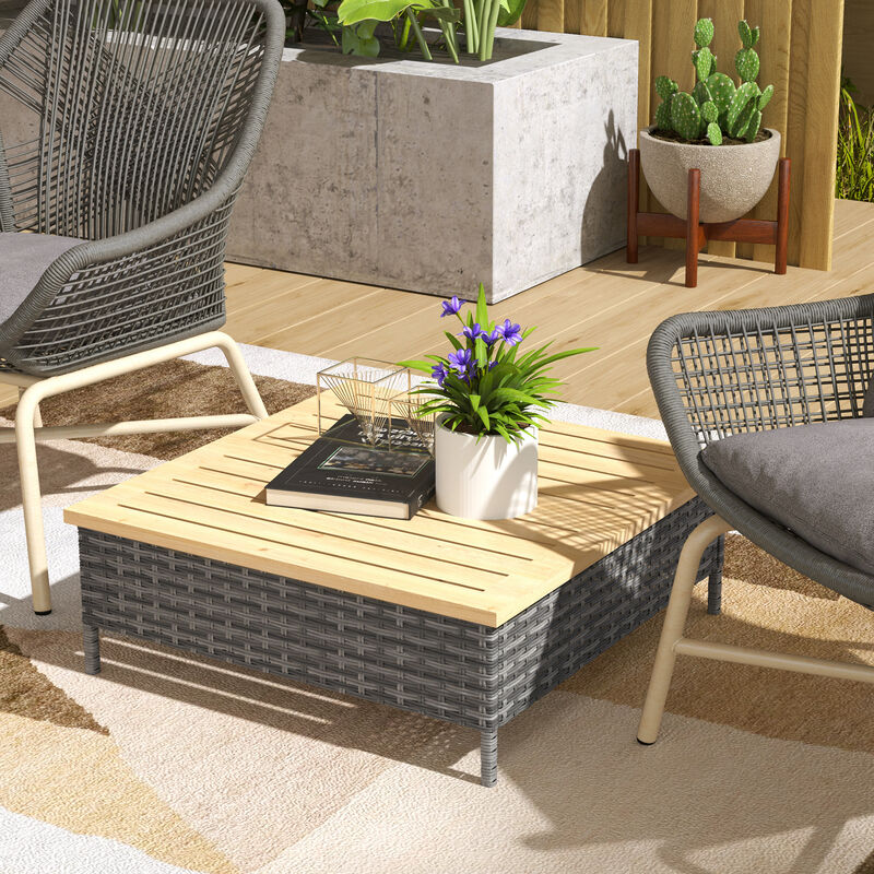 Hivvago Outdoor Wicker End Table with Wood Top image number 1