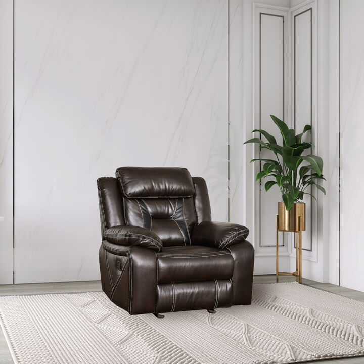 Reclining upholstered manual puller in faux leather, Brown 38.58x38.58x40.16