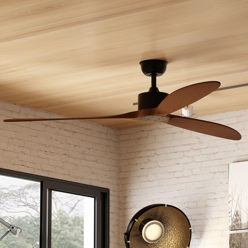 FUFU&GAGA 65-Inch Indoor Ceiling Fan with Light, Black Walnut Wood Blades, DC Motor, 6 Speeds, 1/4/8H Timer