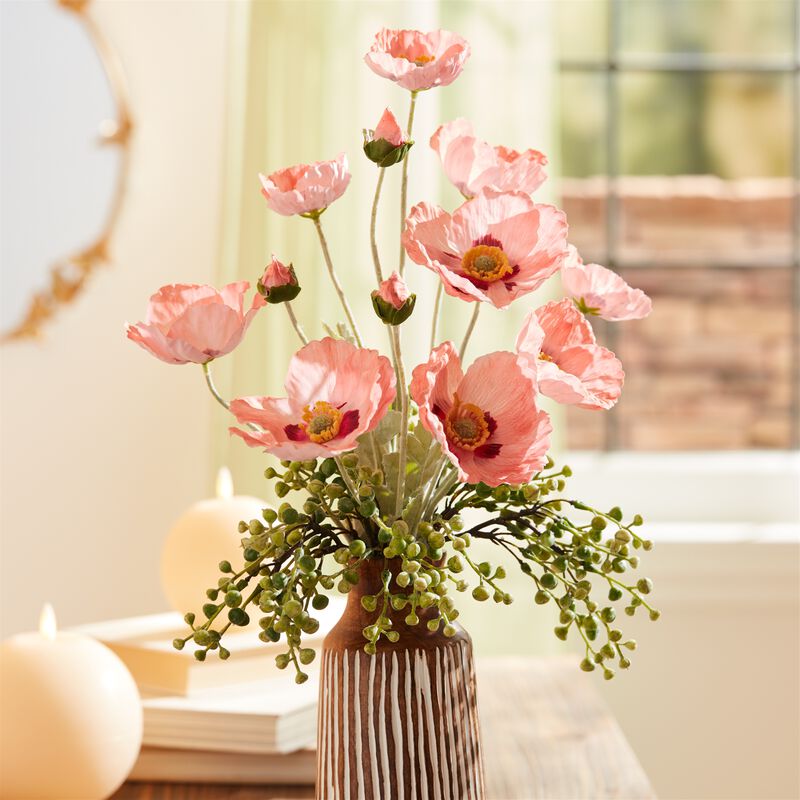 Decorative Poppy Floral Spray Set of 6 for Tabletop, Mantel, or Entryway Styling
