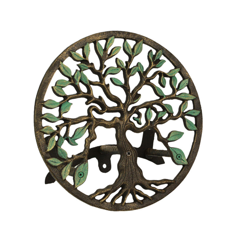 Cast Iron Tree of Life Garden Hose Hanger - 12" - Green/Bronze Finish image number 0