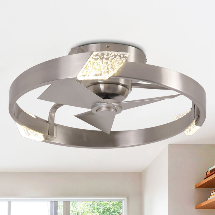 20" Modern Sand Nickel Dimmable LED Low Profile Small Ceiling Fan with Remote and Light