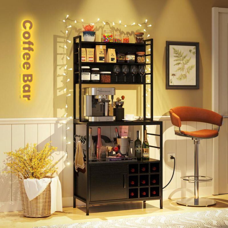 Hivvago Coffee Bar Cabinet with S-Shaped Hooks and Wine Bottle Holders