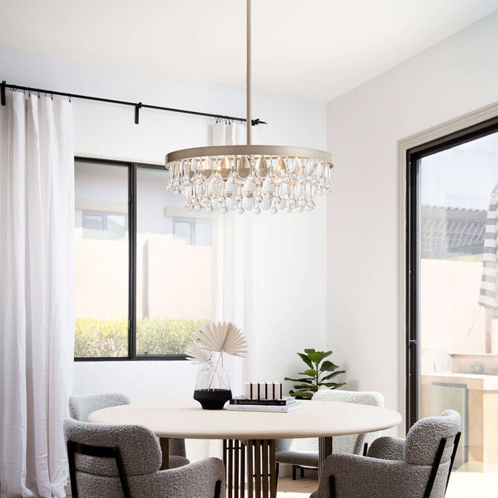 Eva Brushed Champagne Silver 4-light Crystal Teardrop Round Chandelier