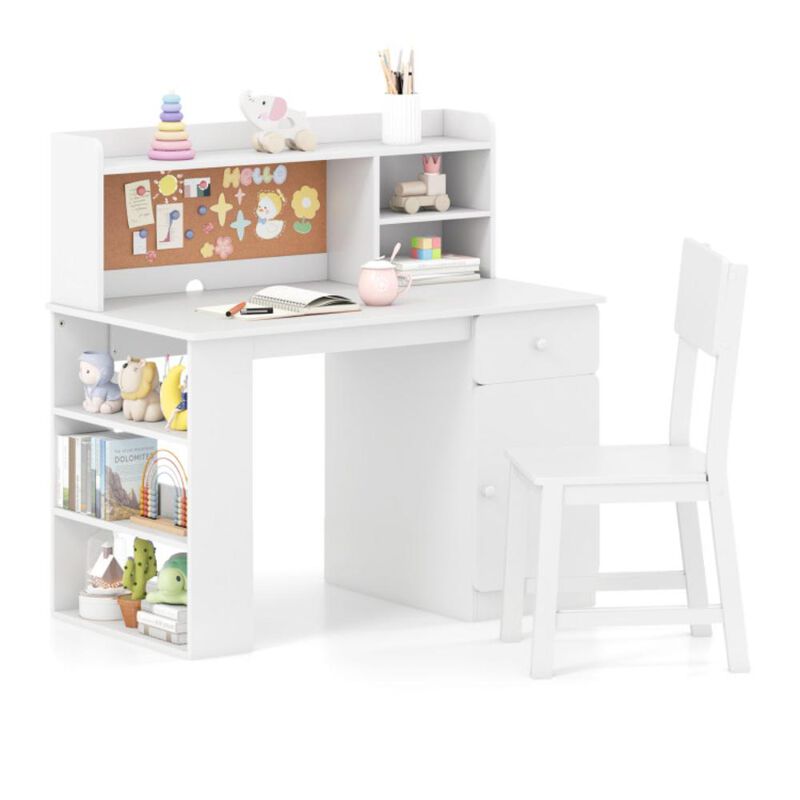 Hivvago Kids Desk and Chair Set with Hutch and 3-Layer Side Shelf