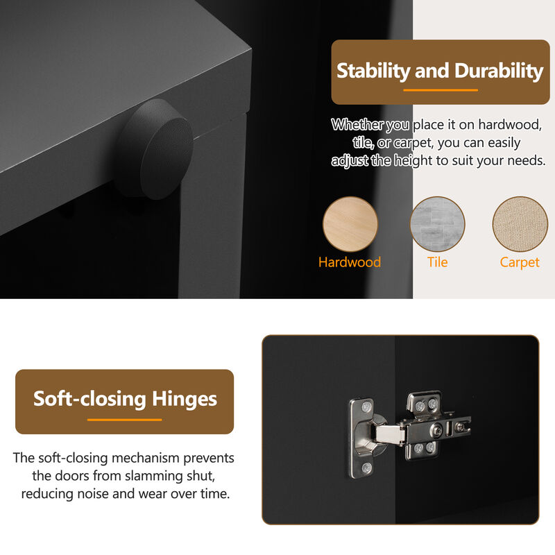 Clihome Buffet Cabinet with Storage, Sideboard Cabinet with Ample Storage Space,4 Fluted Doors Credenza Storage Cabinet with Adjustable Shelves for Dining Room and Living Room (BLACK)