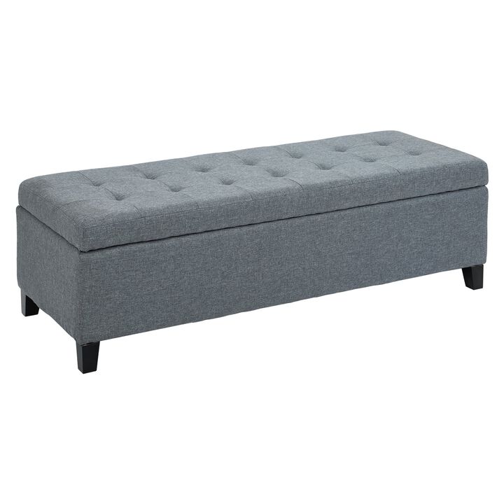 49" Large Tufted Linen Fabric Ottoman Storage Bench With Soft Close Top for Living Room, Entryway, or Bedroom, Light Grey