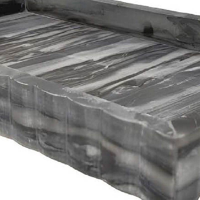 Myla Decorative Marble Tray, Subtle Gray Scalloped Edges, 14 Inch