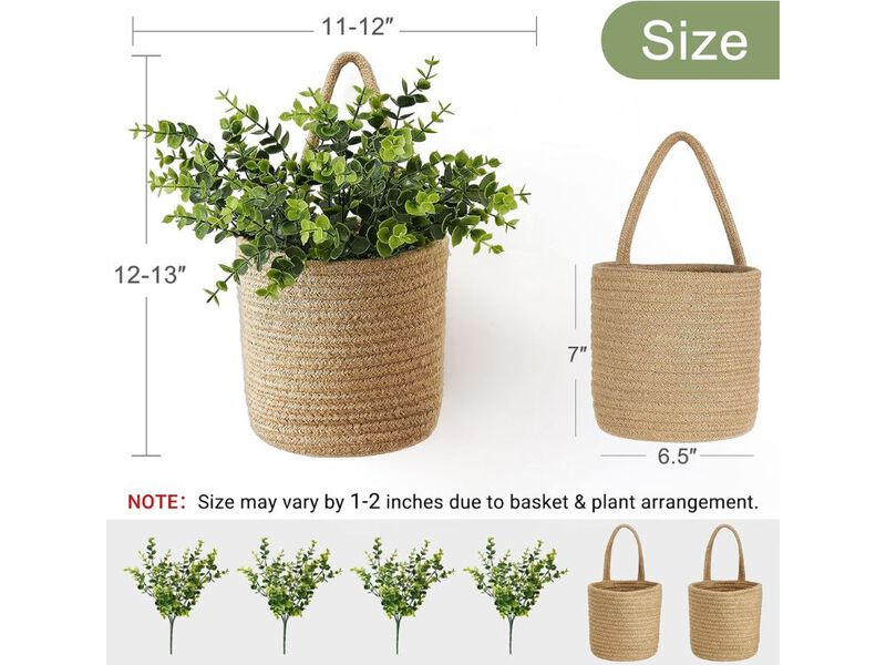 Set of 2 Wall Hanging Rope Baskets with Eucalyptus Farmhouse Decor Home image number 2