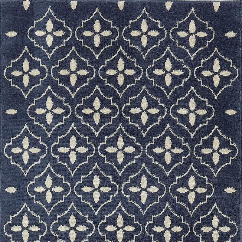 HomeRoots 4' X 6' Navy Blue And Ivory Geometric Indoor Outdoor Area Rug image number 3