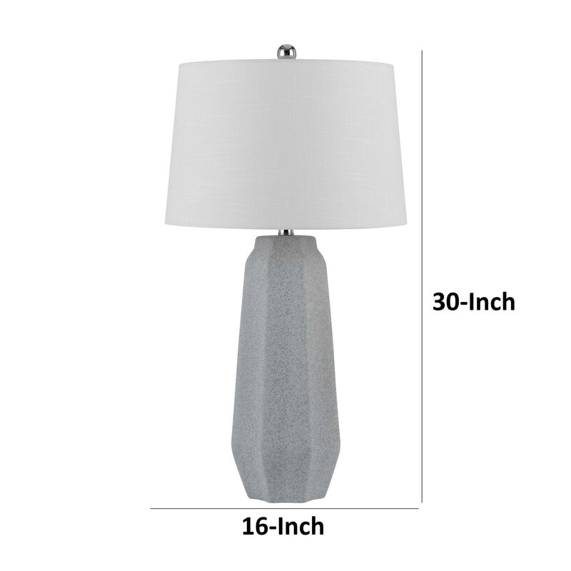Niu 30 Inch Table Lamp Set of 2, Drum Shade, Stone Gray Ceramic Prism Base - Benzara