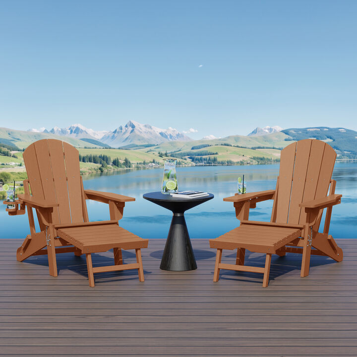 WestinTrends Folding Adjustable Adirondack Chair with Retractable Ottoman and Cup Holder (Set of 2)