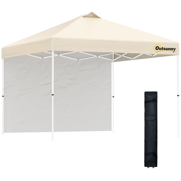 10' x 10' Pop Up Canopy Tent with 1 Removable Sidewall, Commercial Instant Sun Shelter, Tents for Parties with Wheeled Carry Bag for Outdoor, Garden, Patio, Beige