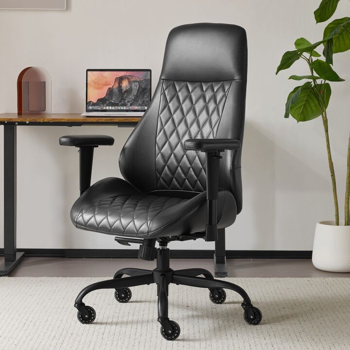 High Back Ergonomic Leather Office Chair with Lumbar Support, Adjustable Armrests, Silent Casters &ndash; Home Executive Desk Chair