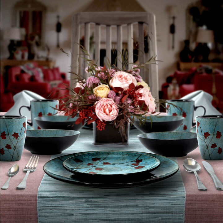 Elama Floral Accents 16 Piece Dinnerware Set in Blue