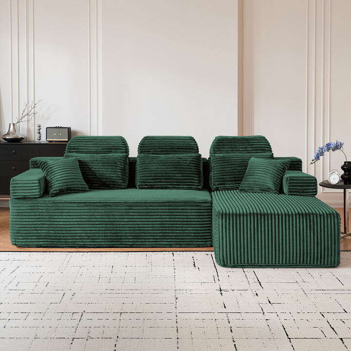 Schun L Shaped Corduroy Sectional Sleeper Sofa