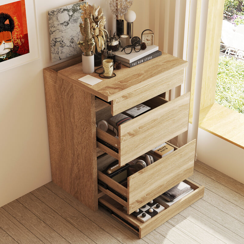 FUFU&GAGA Hidden Drawer Nightstand,Wood Grain MDF, NFC Lock, Flip-Top Door, (23.6"W x 15.7"D x 31.5"H),Brown