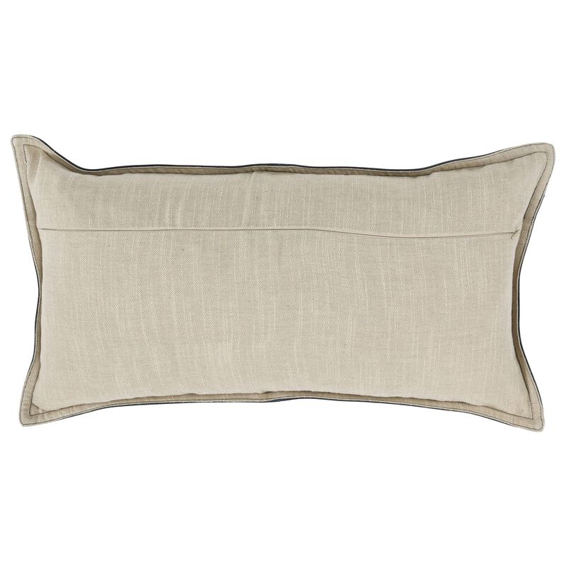 Norm 14 x 26 Lumbar Accent Throw Pillow, 4 Pieced Design, Soft Blue Leather - Benzara