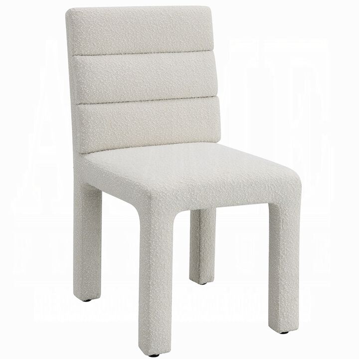 Side Dining Chair Set of 2, Plush White Boucle Seat, Tufted Backrest - Benzara