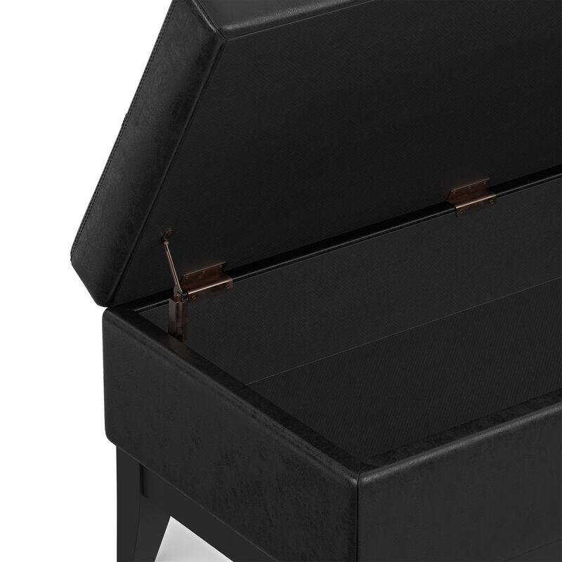 Oregon 42 inch Wide Transitional Rectangle Storage Ottoman Bench with Tray in Distressed Black Vegan Faux Leather, Assembled image number 9