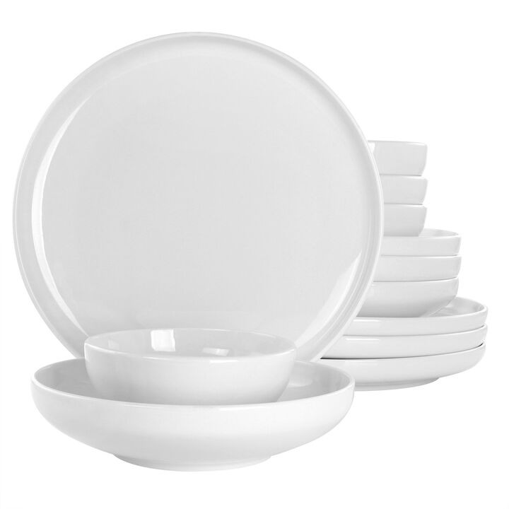Gibson Home Oslo Peak 12 Piece Fine Ceramic Dinnerware Set in Bright White