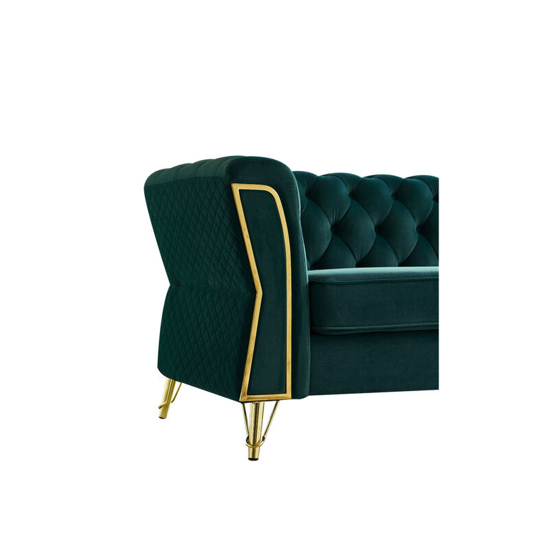 Modern Tufted Velvet Sofa 87.4 inch for Living Room Green Color image number 8