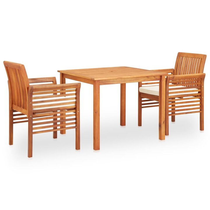 vidaXL 3 Piece Outdoor Dining Set with Cushions Solid Acacia Wood