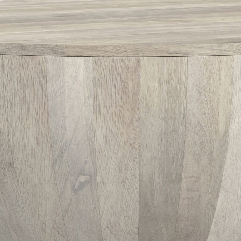 Elmbrook 34 inch Wide Solid Mango Modern Industrial Drum Coffee Table in White Wash, Assembled
