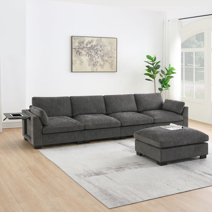 Merax ectional Sofa, L-Shape with Folding Table and Dual-Port Charging
