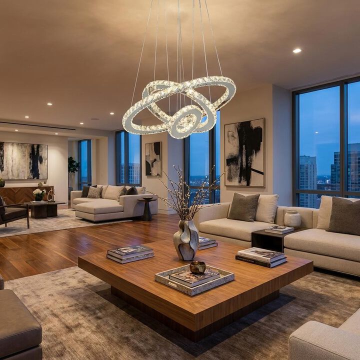 HomeRoots Silver Metal and Crystals LED Dimmable Chandelier