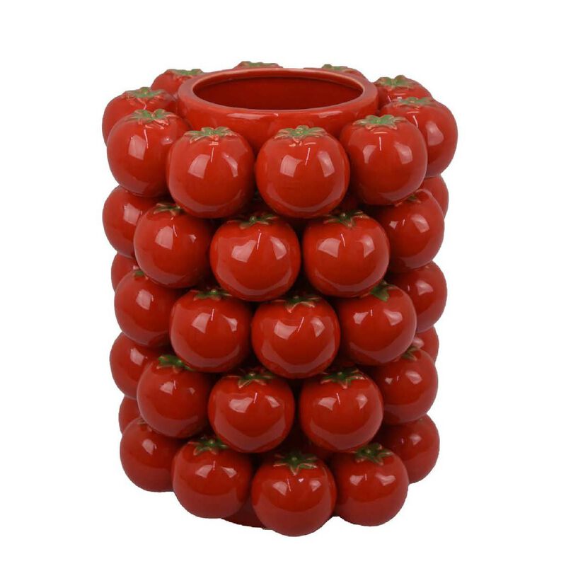 Nyssa Decorative Ceramic Tomato Vase, Green Red Glazed, 12 Inch