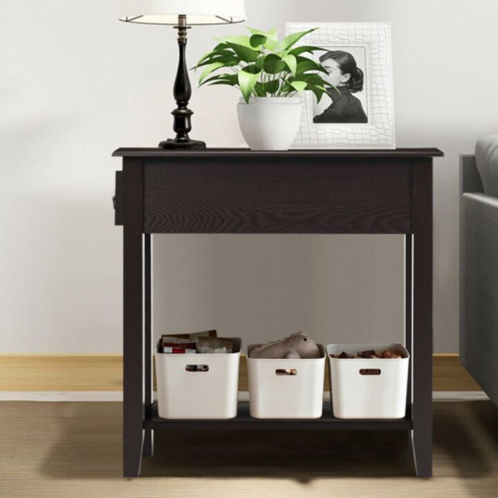 2 Tier End Bedside Sofa Side Table Narrow Nightstand