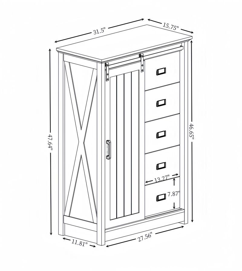 47.64 in. H Accent Cabinet with 5 Drawers and 4 Shelves