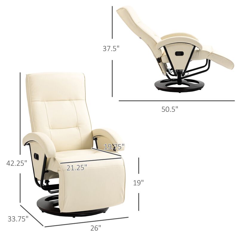 PU Recliner with Footrest, Lounge Chair with 135° Adjustable Backrest, Swivel Wood Base, Padded Seat & Armrests for Living Room, Beige