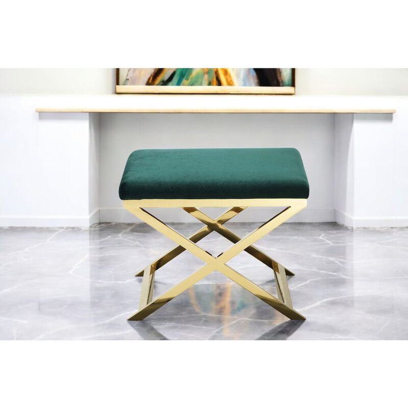 Pangea Home Gold Lexi Stool Velvet Green