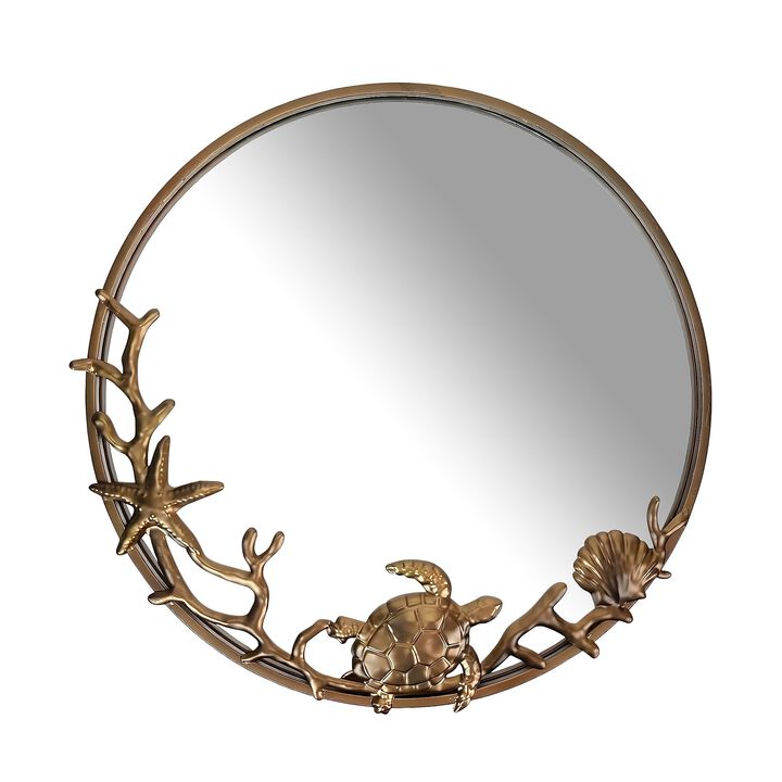 Wall Mounted Mirror Bronze Coastal Sea Turtle Coral 205 In Metal Glass