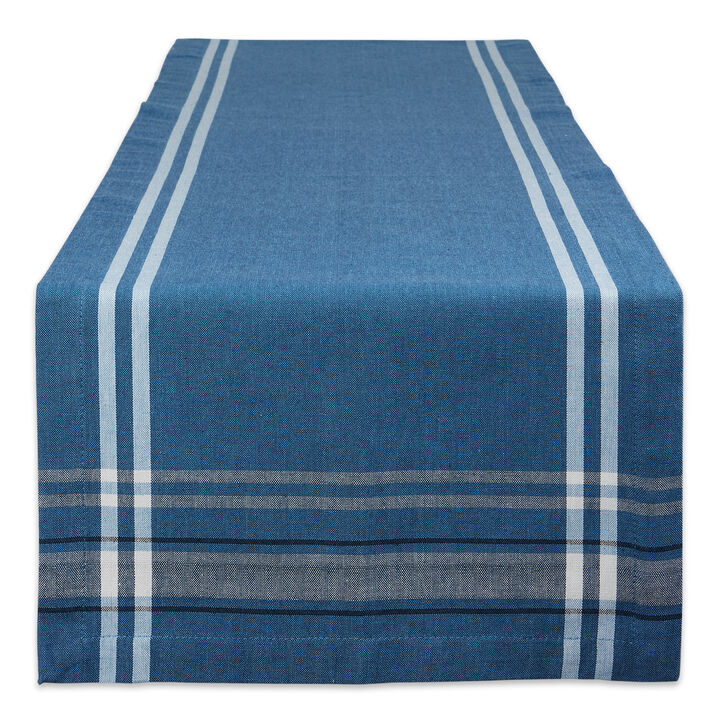 14" x 108" Blue and White French Chambray Pattern Rectangular Table Runner