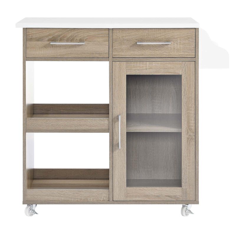 Modway Culinary Rolling Kitchen Cart with Storage in Oak White - 3 Tiers Kitchen Island on Wheels with Spice Rack, Functional as a Coffee Station, Bar Cabinet or Butcher Block Island image number 3