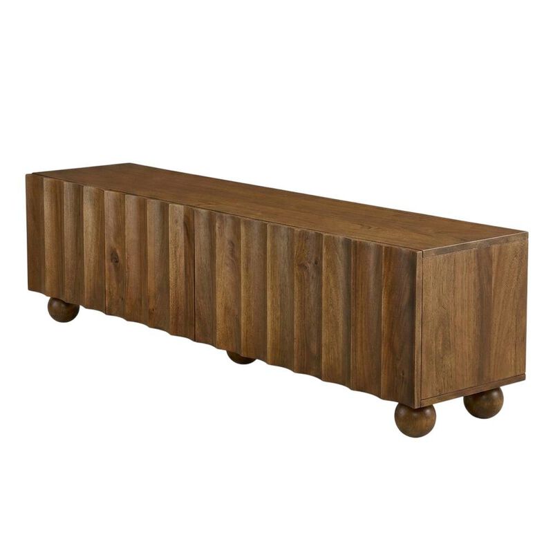 Scalloped Wood TV Stand in Neutral Finish with Spacious Storage image number 0