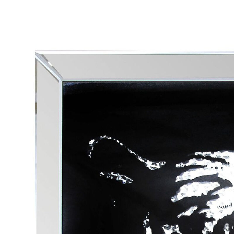 Rectangular Mirror framed Tiger Wall Decor With Crystal Inlays, Black & Silver image number 3