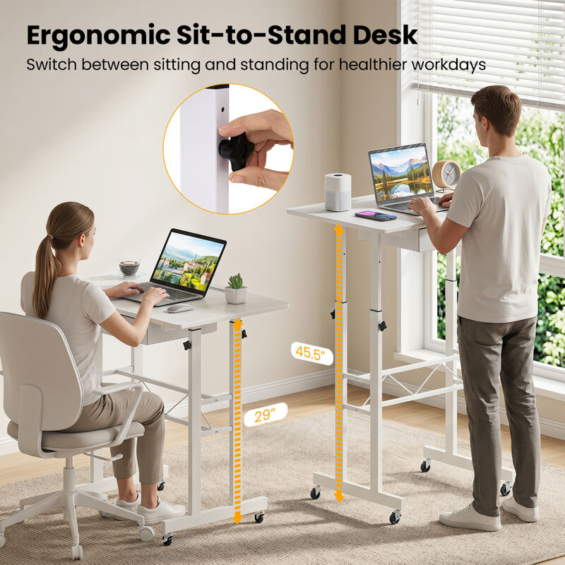 Adjustable Rolling Laptop Desk with Tablet Stand and Drawer image number 6