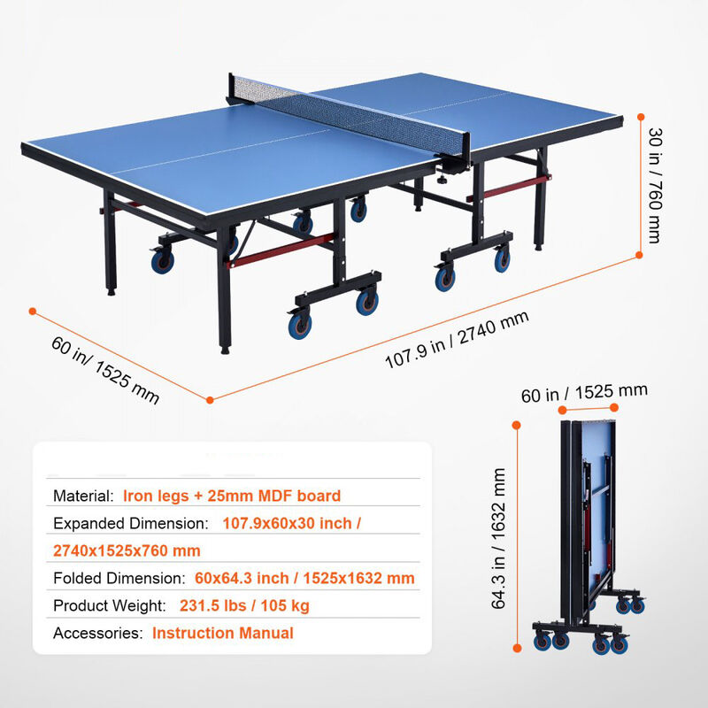 Foldable Ping Pong Table with 25mm MDF Top Quick Clamp Net and Wheels image number 2