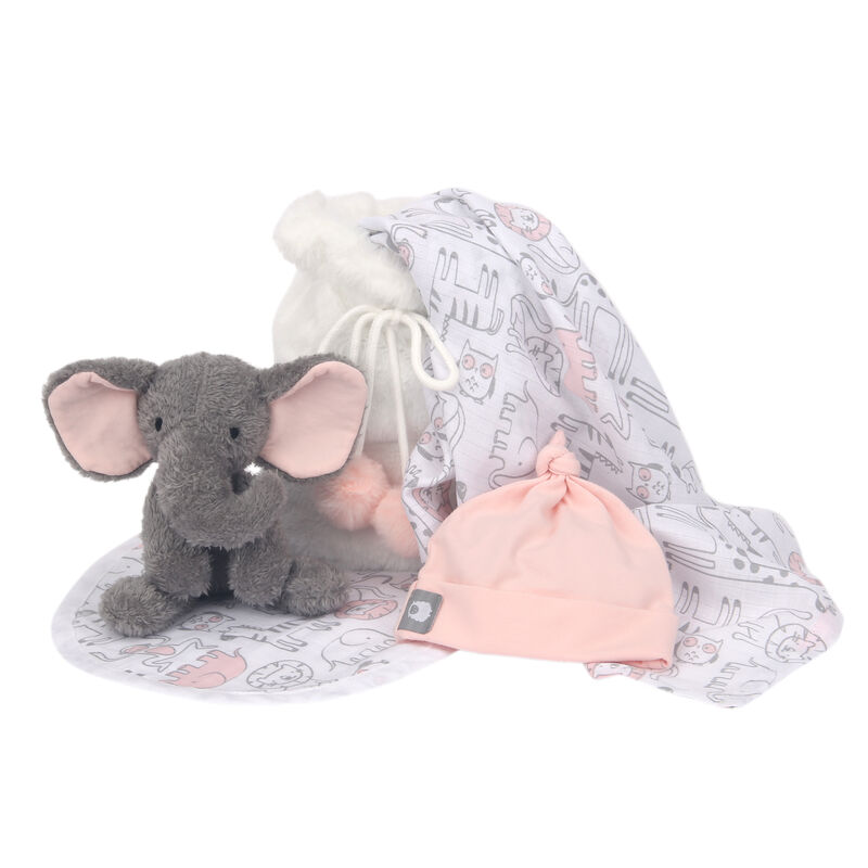 5 Piece Pink/Gray Luxury Soft Baby Gift Bag for Infant/Newborn