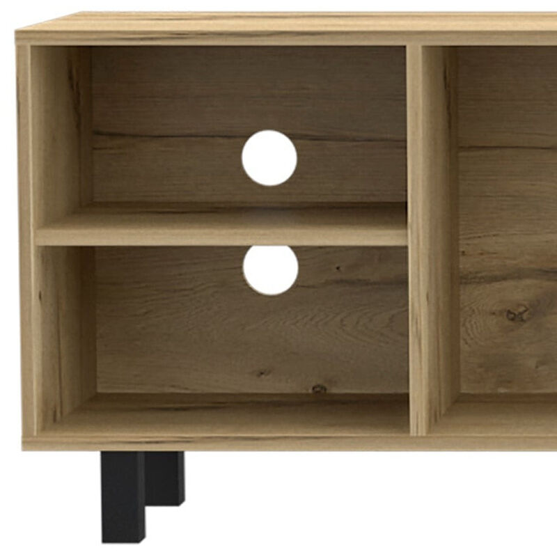 HomeRoots 71" Natural Wood Enclosed and Open Storage TV Stand image number 2