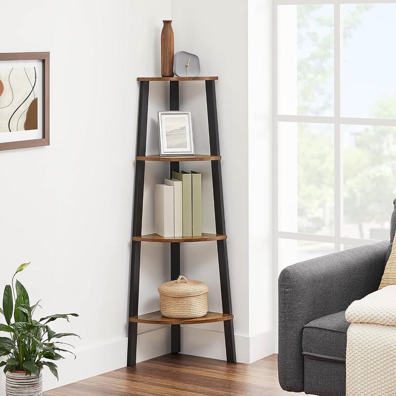 Narrow 3-Shelf Corner Shelving Unit Plant Stand Bookcase in Wood