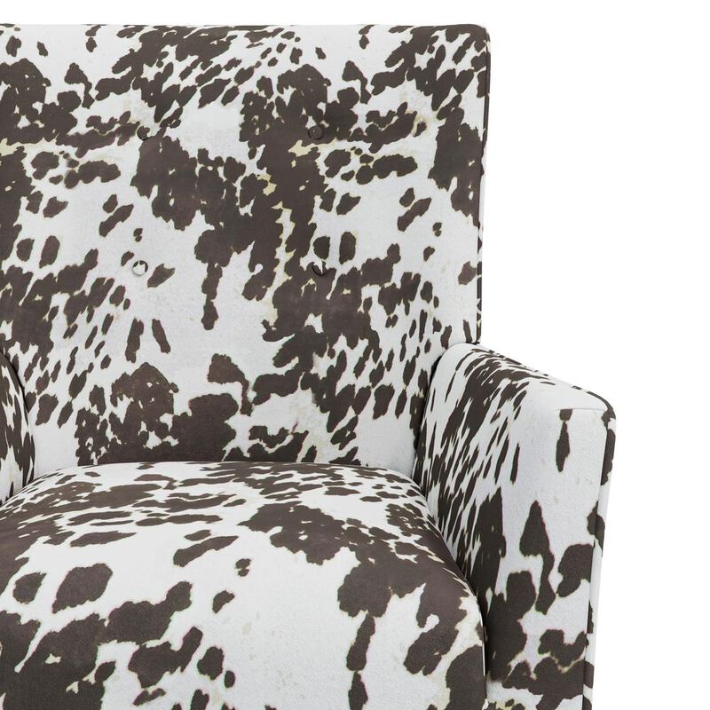 HL Home Furnishings Shelter High Back Wingback Chair in Velvet Brown Cow Print