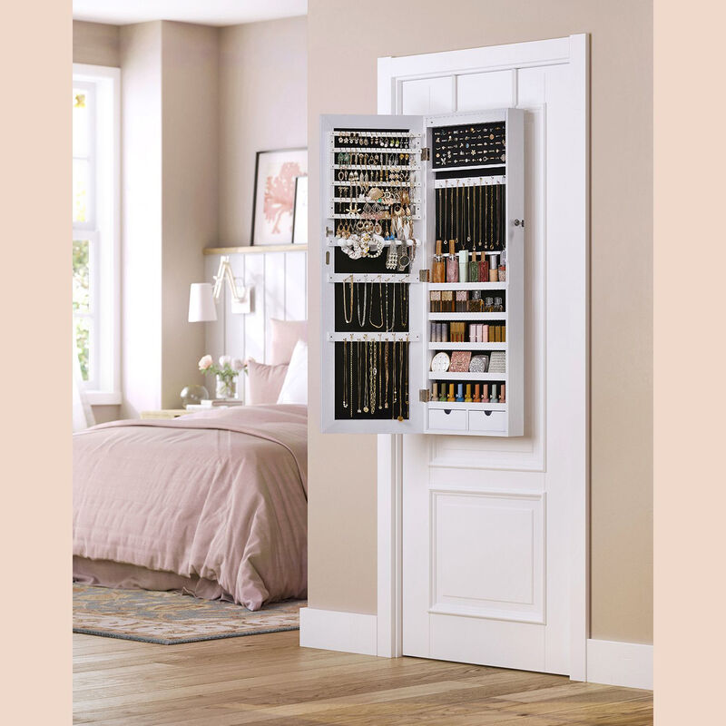 6 LEDs Jewelry Organizer Cabinet Armoire with Full Screen Mirror, Wall Hanging/Door Mounted, Large Capacity