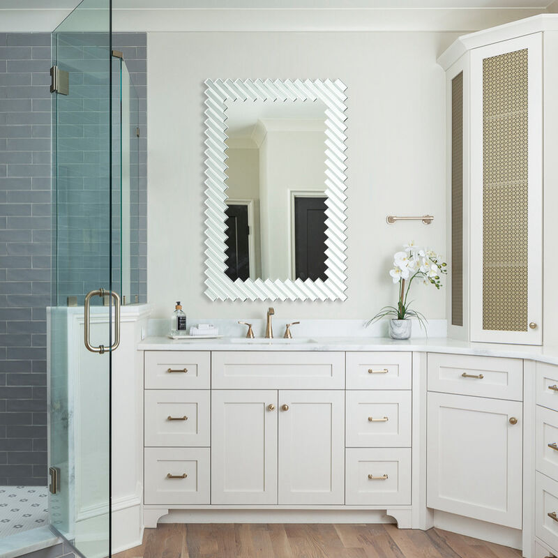 26.8" W &times; 39.3" H Modern Silver Rectangular Bathroom Vanity Wall Mirror