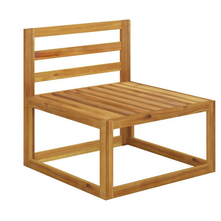 2pc Outdoor Chair and Table Set, Square Top, Brown Acacia Wood, White - Benzara